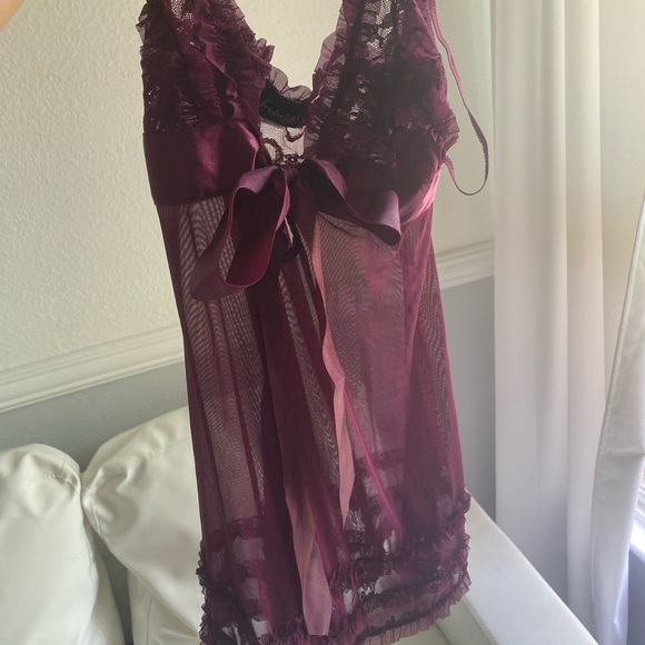 Burgundy Mesh Babydoll - Picture 4 of 11